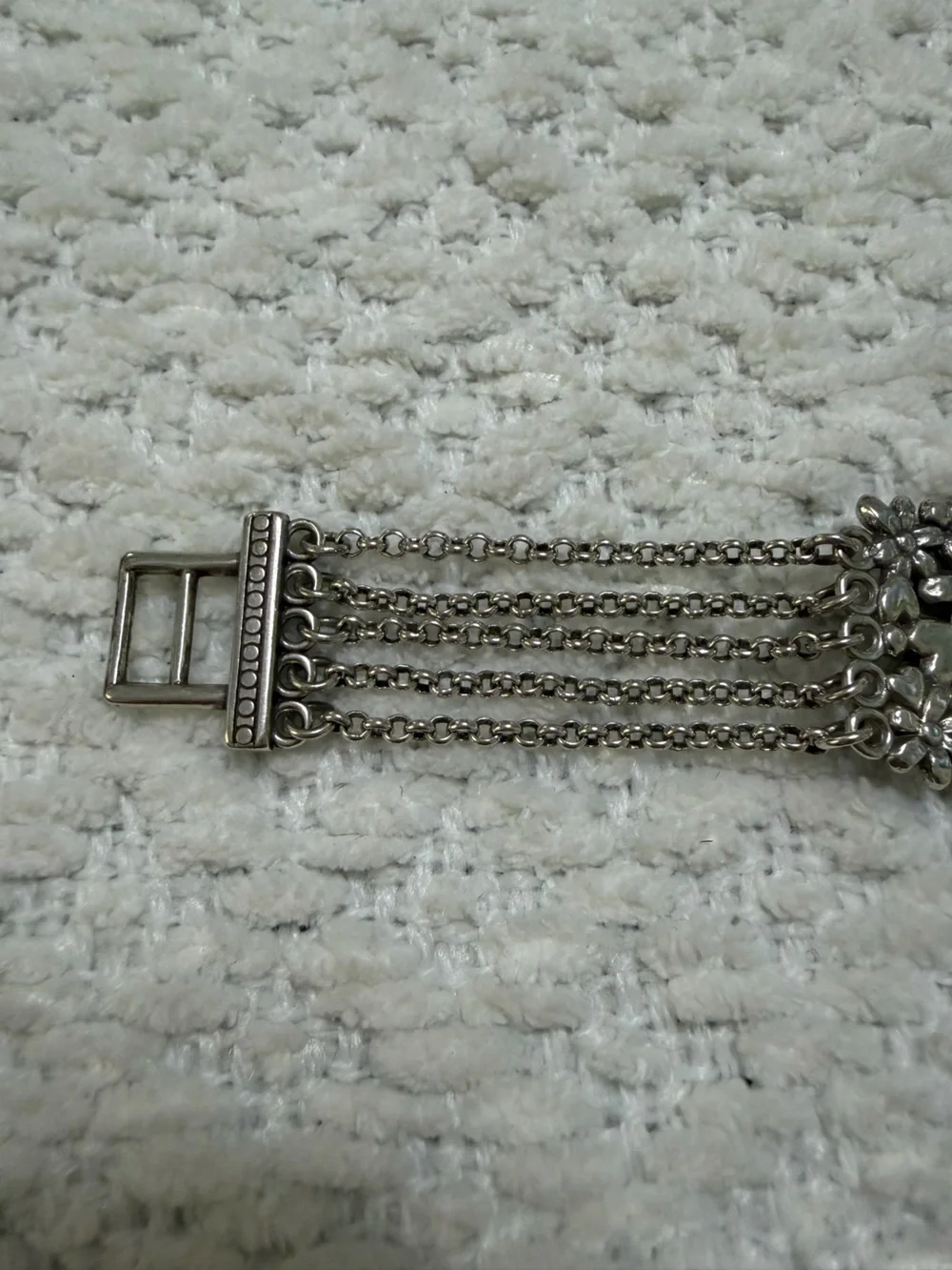 Brighton Multi-Chain Flowers and Hearts Bracelet Silver Tone